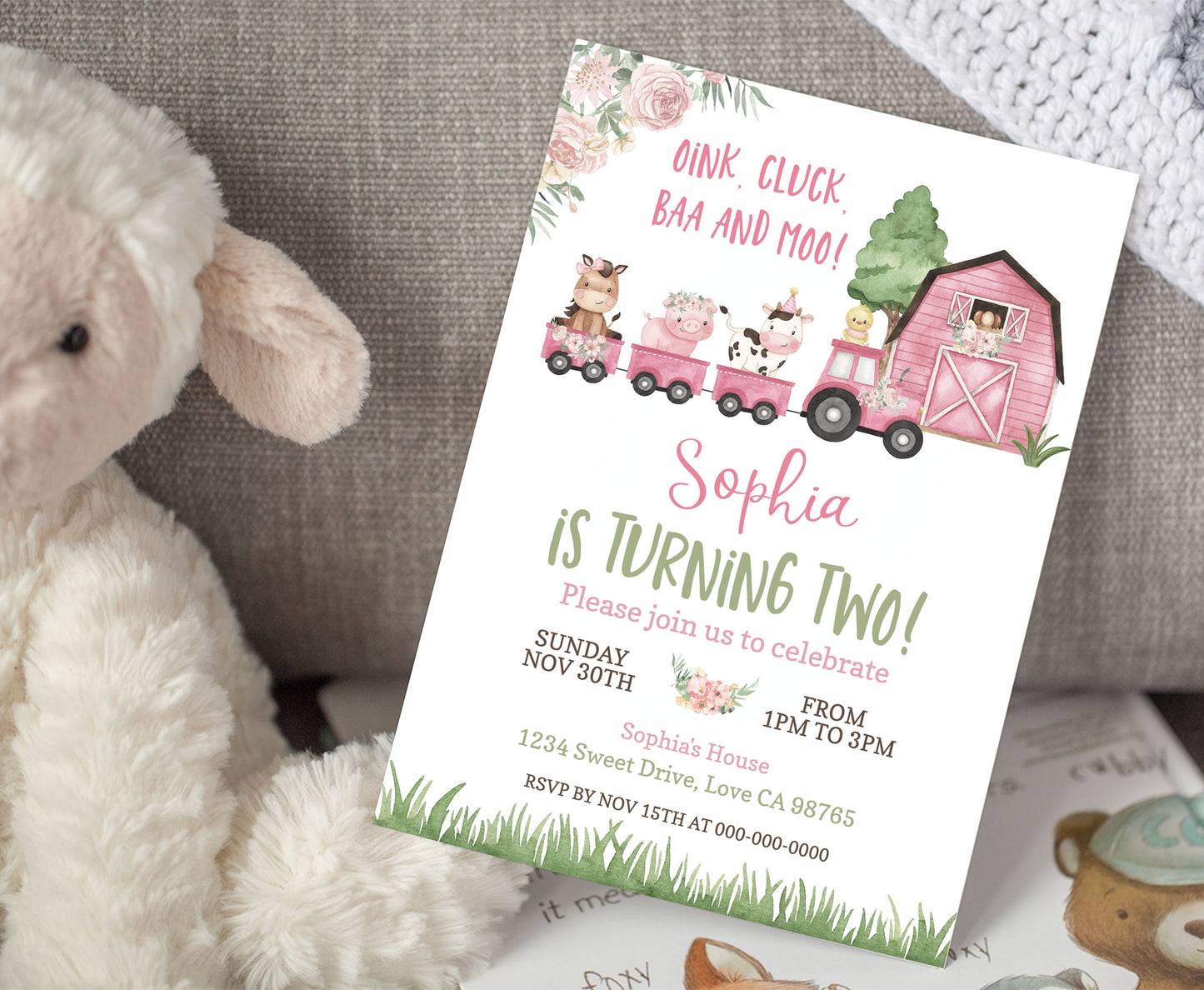 Train Girl Birthday Invitation | Editable Floral Farm Party Invite - 11A