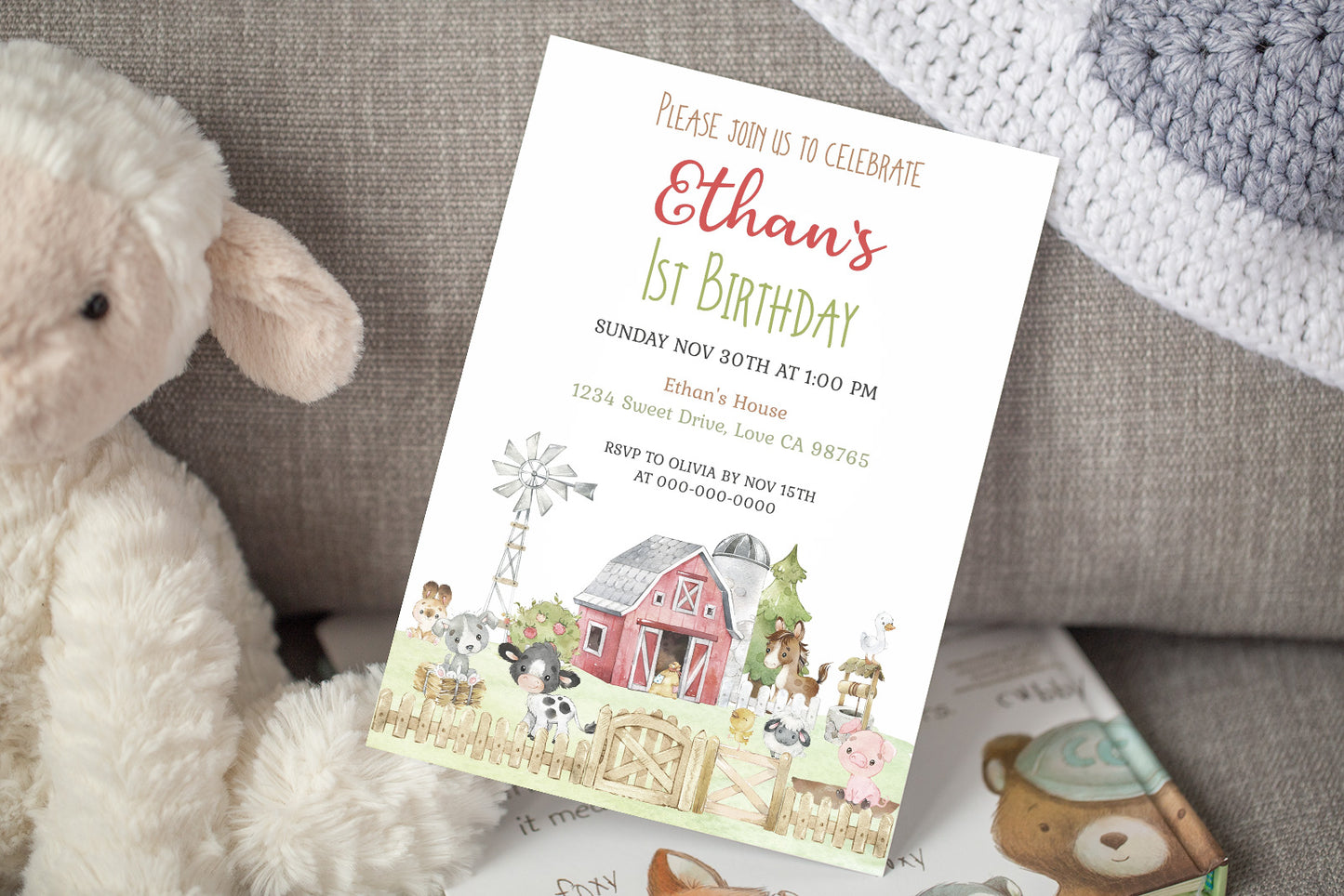 Farm Birthday Invitation | Editable Barnyard Bash Invite - 11C1