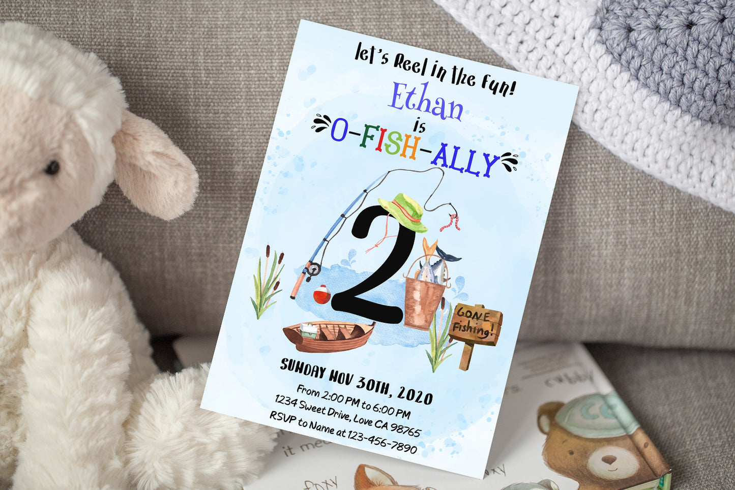 O-Fish-Ally Two Birthday Invitation | Editable Fishing Theme Party Invite - 97A