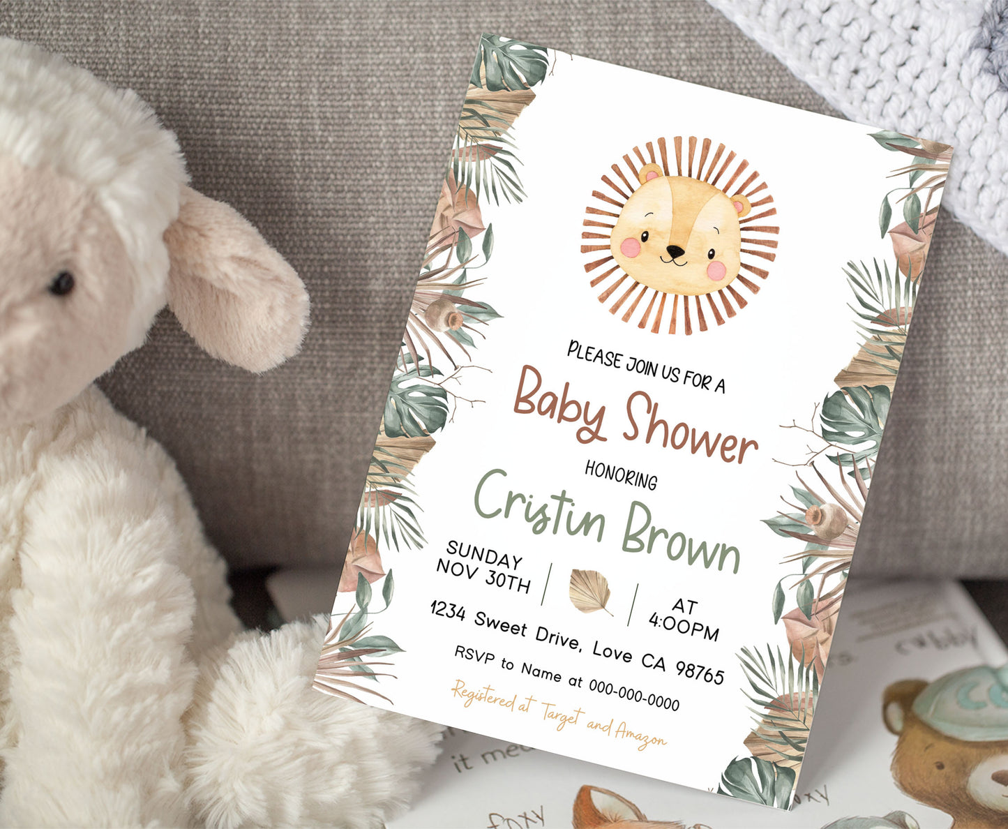 Boho Lion Baby Shower Invitation | Editable It's a Boy Baby Shower Invite - 35L