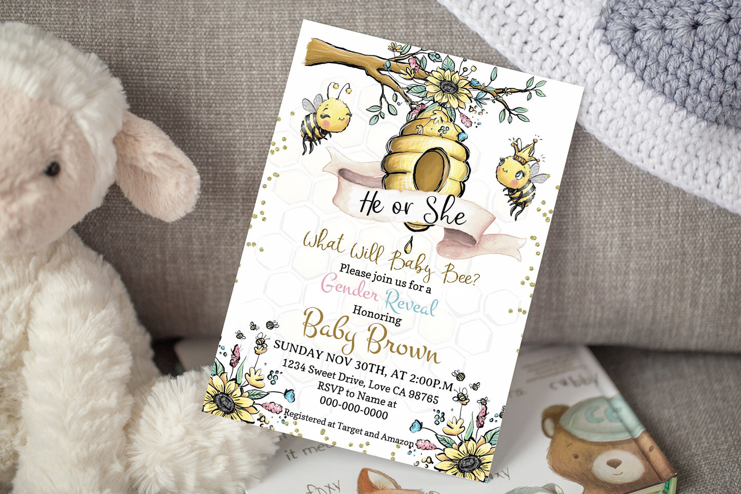 Bee He or She Editable Invitation | Honeycomb Gender Reveal 61A