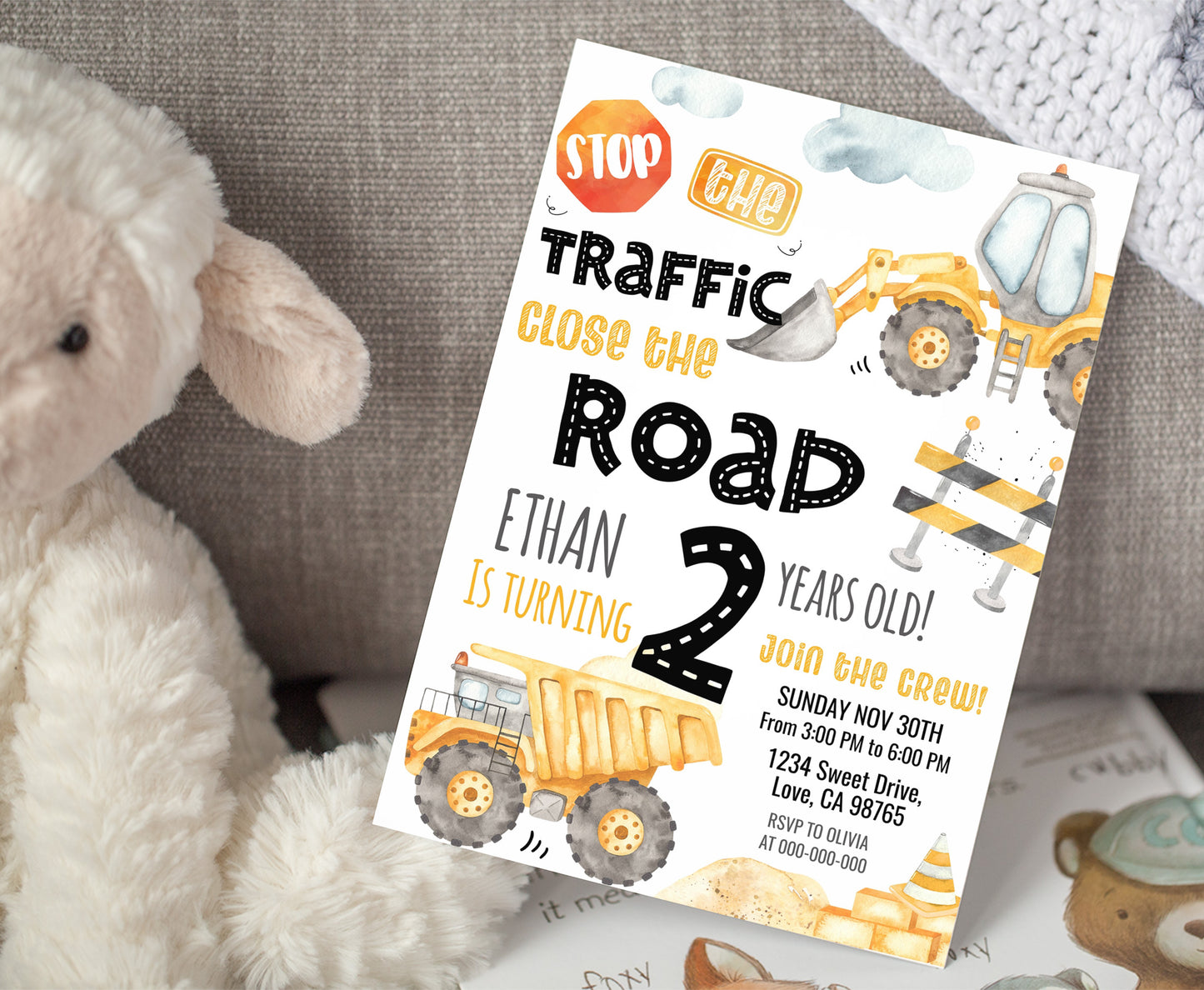 Construction Birthday Invitation | Editable Constriction Truck Party Invite - 07A