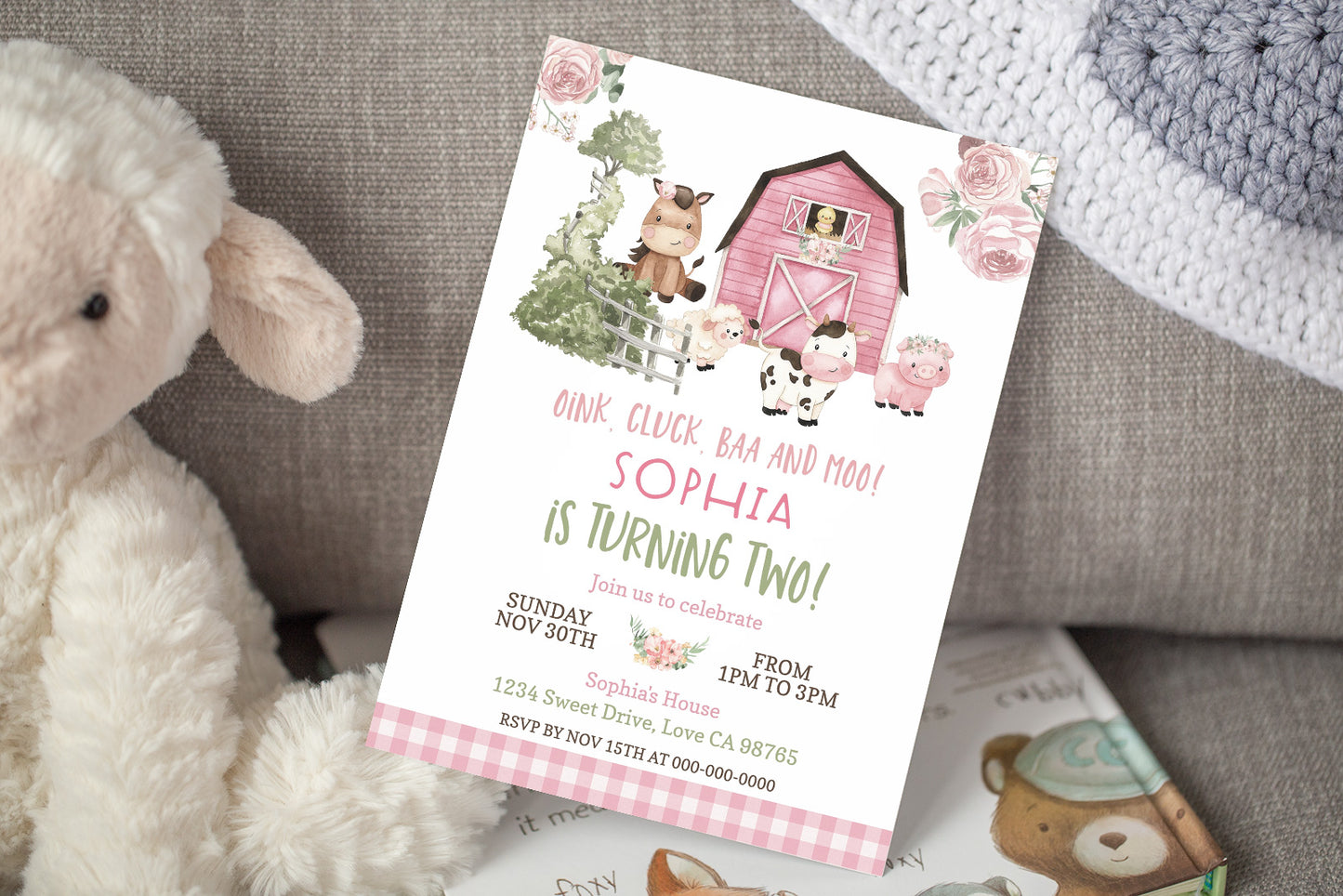 Floral Farm Birthday Invitation | Editable Girl Barnyard Party Invite - 11A