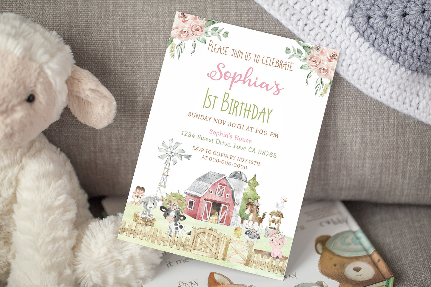 Girl Farm Birthday Invitation | Editable Barnyard Bash Invite - 11C1