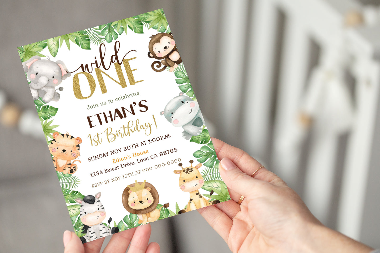 Safari Birthday Invitation | Editable Jungle Animals Party Invite - 35E