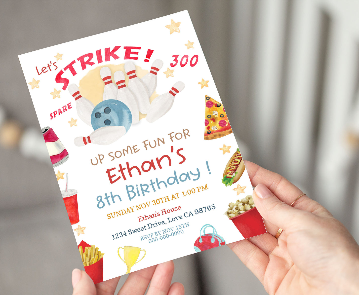 Bowling Birthday Invitation | Editable Bowling Party Invite - 96A