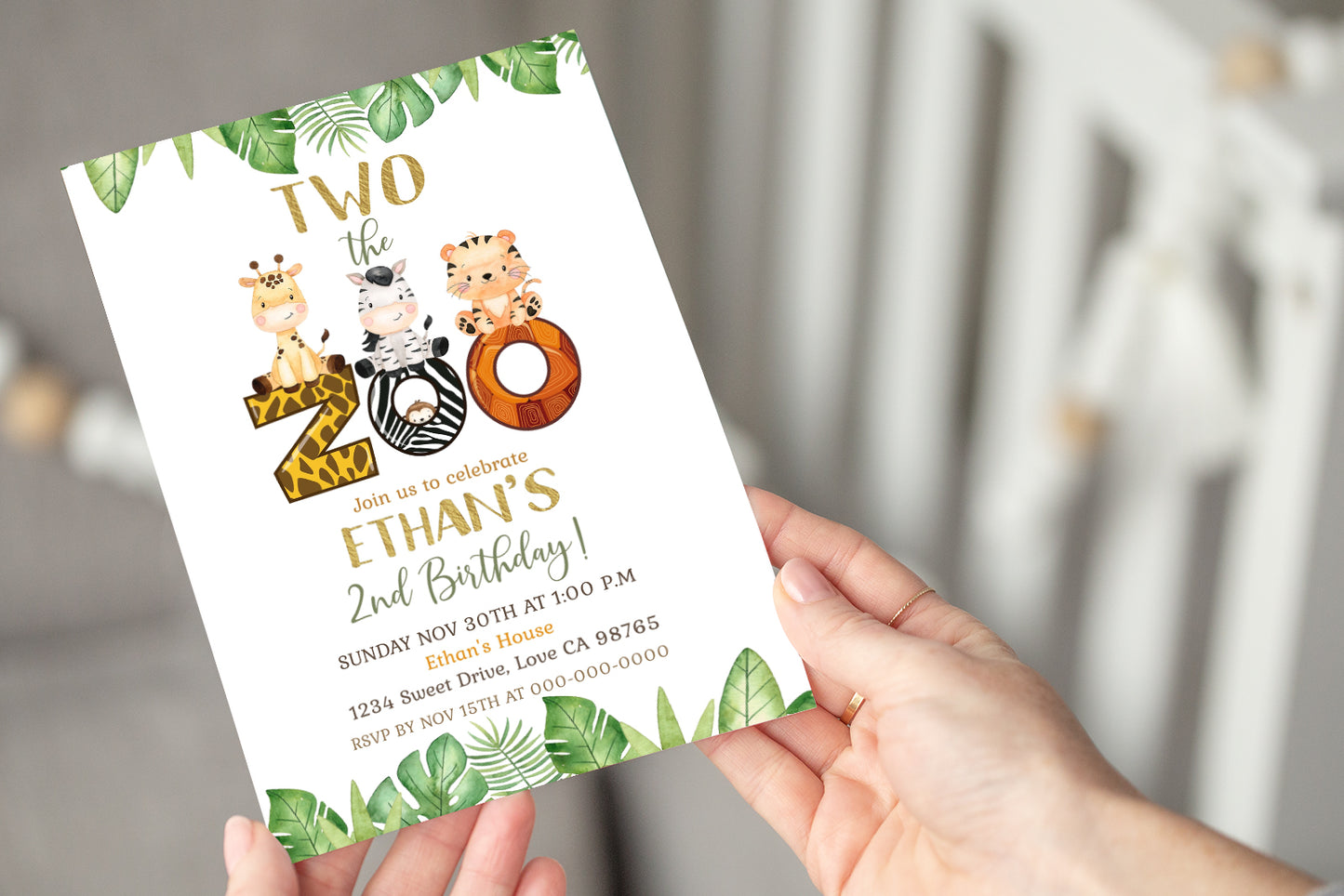 TWO the Zoo Party Invitation | Safari Animals 2nd birthday Invite - 35E