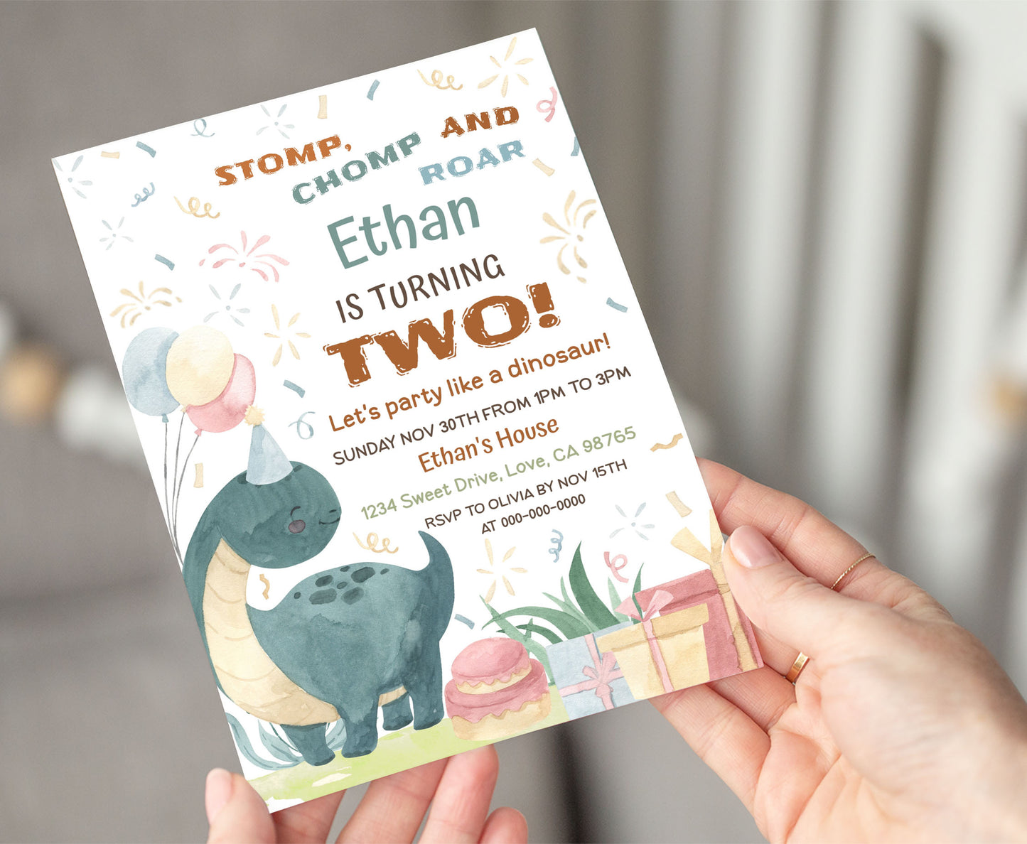 Dinosaur Birthday Invitation | Editable Dino Party Invite - 08B