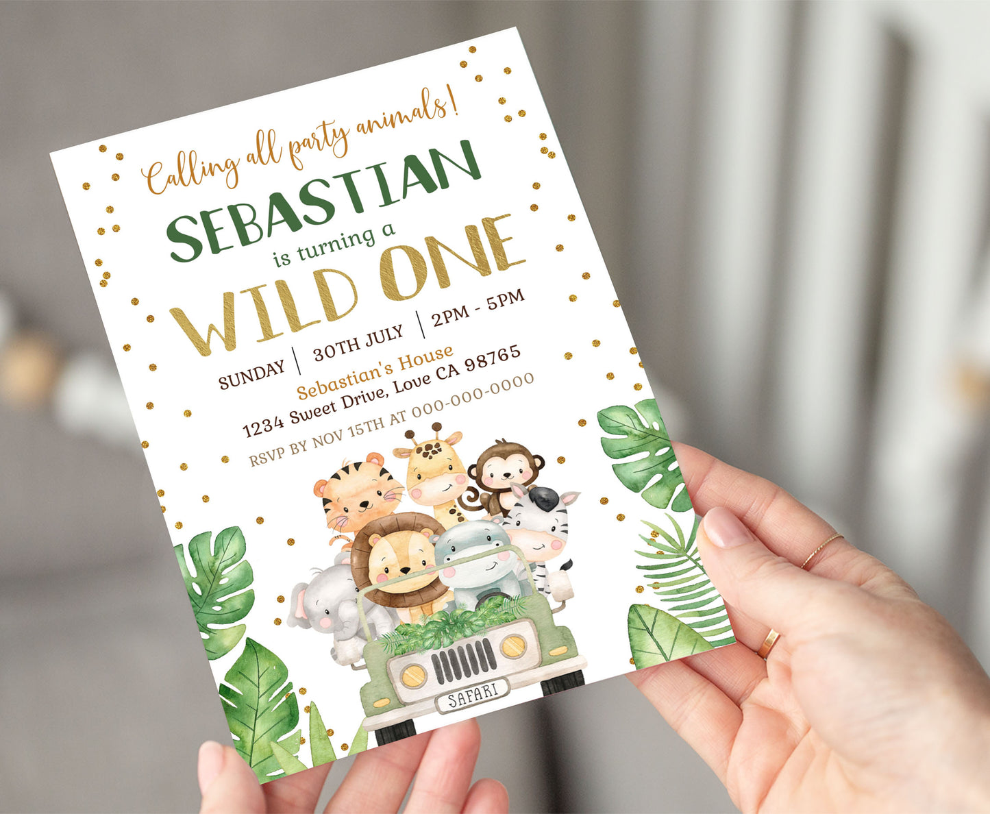 Wild One Safari Birthday Invitation | Editable SafariParty Invite - 35E