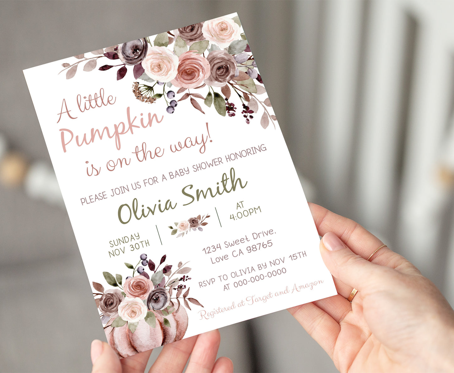 A Little Pumpkin Is On The Way Invitation | Editable Pumpkin Baby Shower Invite - 30I