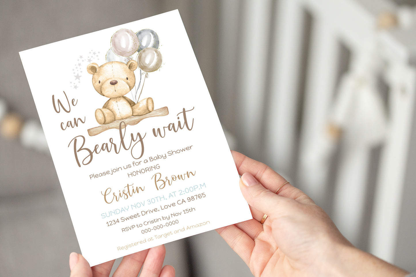 Teddy bear baby shower invitation | Editable boy baby shower invite - 76A