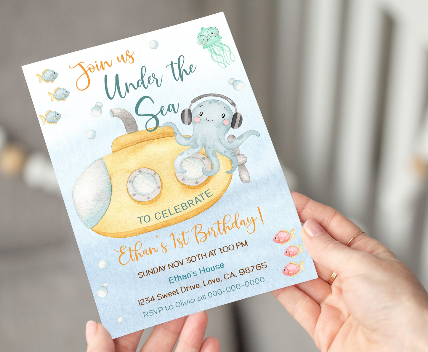 Editable Submarine Birthday Invitation | Under The Sea Party Invite - 44A