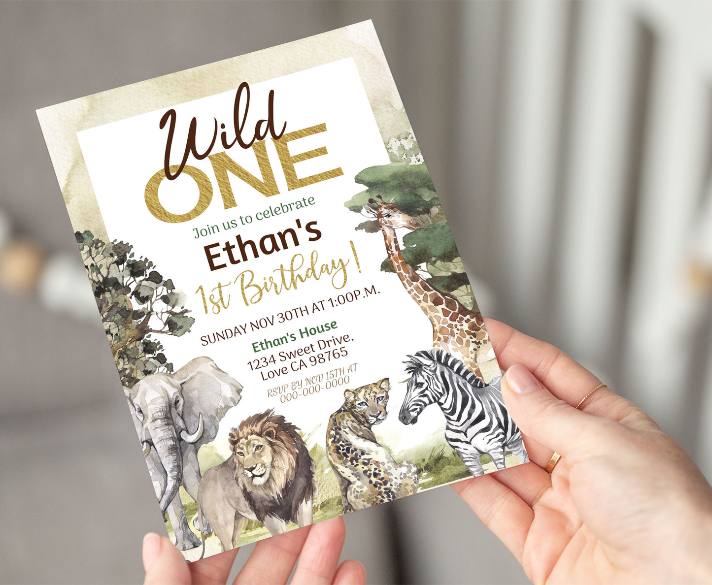 Wild One Birthday Invitation | Safari 1st birthday Party Invite - 35I