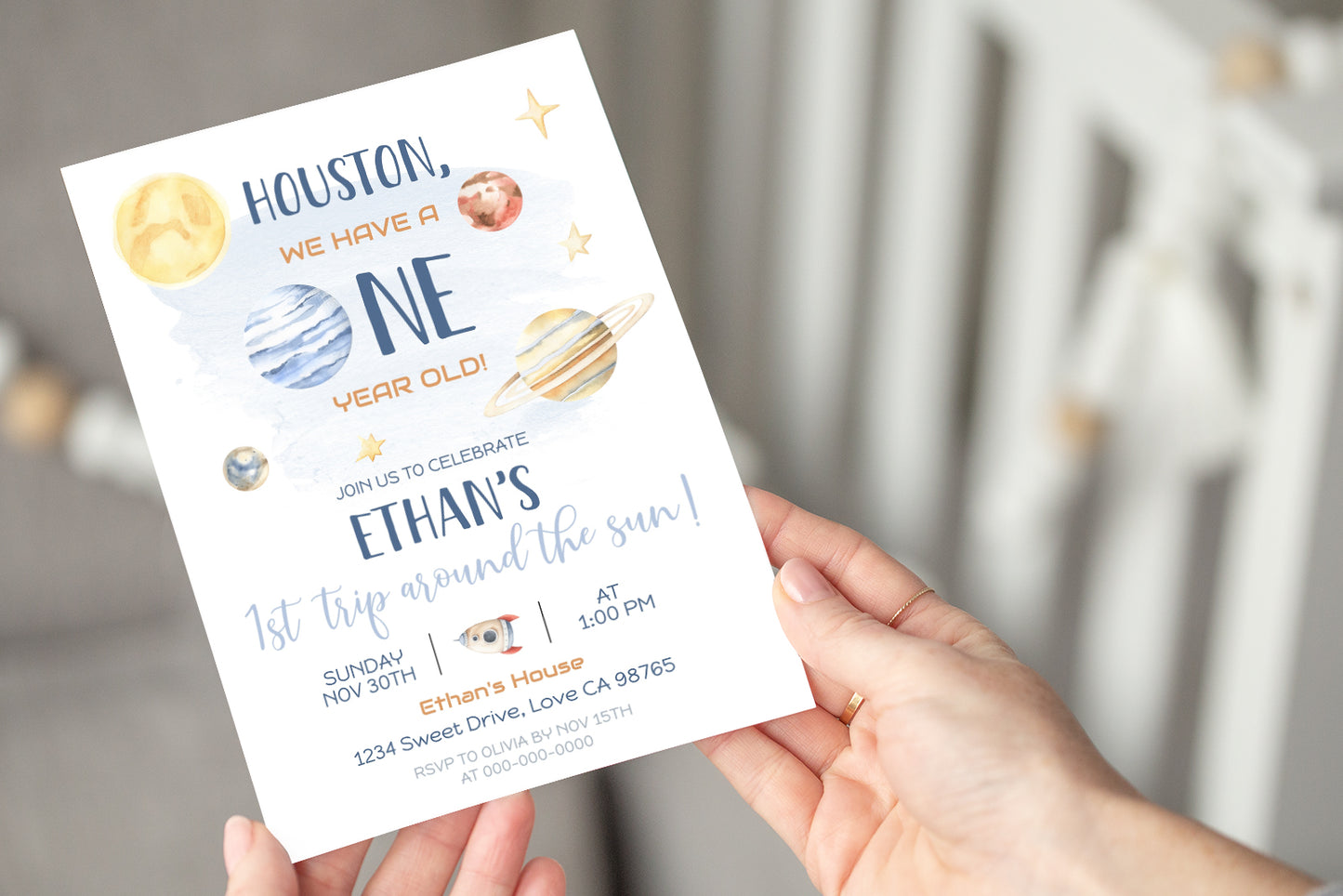 Houston Space 1st Birthday Invitation | 1st trip around the sun Invite - 39B