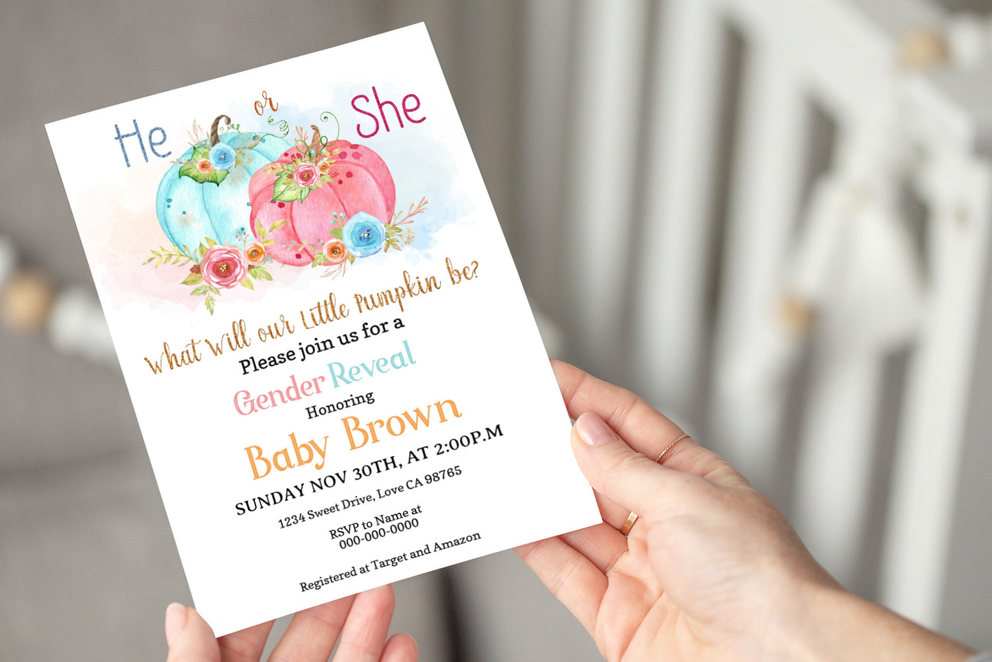 Little Pumpkin Editable He or She? Invitation | Pumpkin Gender Reveal 30A