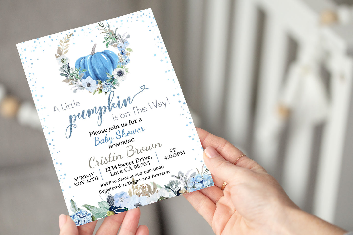 A Little Pumpkin is on the Way Editable Invitation | Pumpkin Boy Baby Shover - 30B