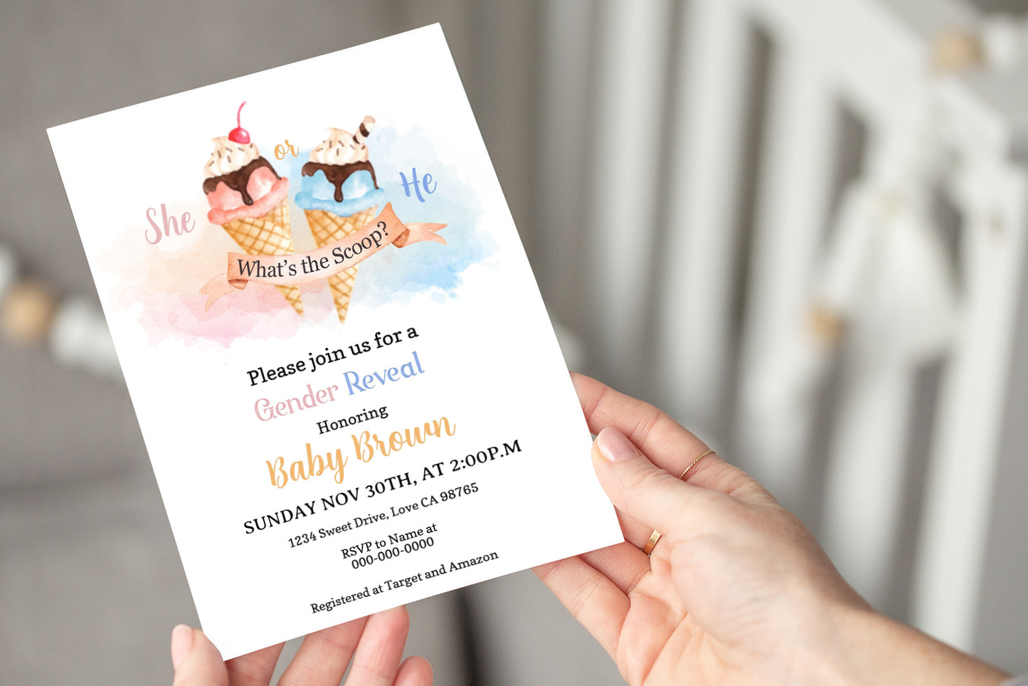 Ice Cream He or She Editable Invitation | Summer Gender Reveal 84B