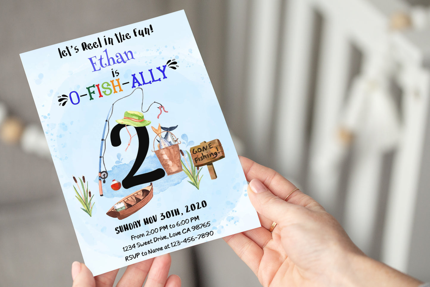 O-Fish-Ally Two Birthday Invitation | Editable Fishing Theme Party Invite - 97A