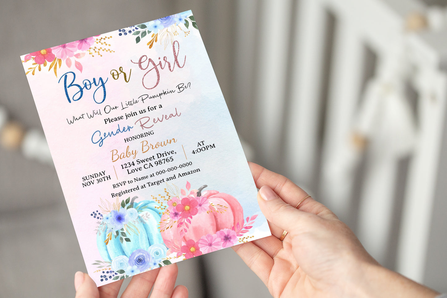 Boy or Girl Pumpkin Gender Reveal Invitation | Fall Gender Reveal -30D