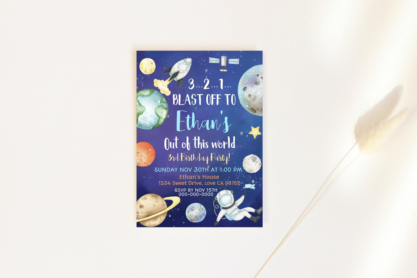 Space Birthday Invitation | Editable Astronaut Party Invite - 39A