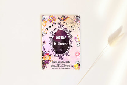 Witch Halloween Birthday Invitation | Girl Halloween Party Invite - 115C