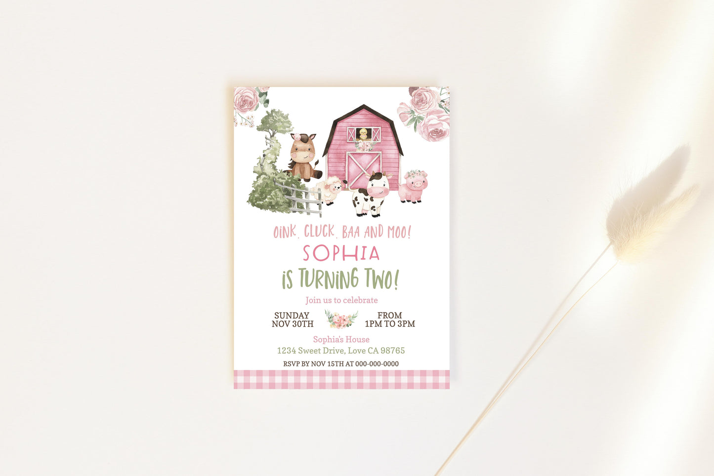 Floral Farm Birthday Invitation | Editable Girl Barnyard Party Invite - 11A