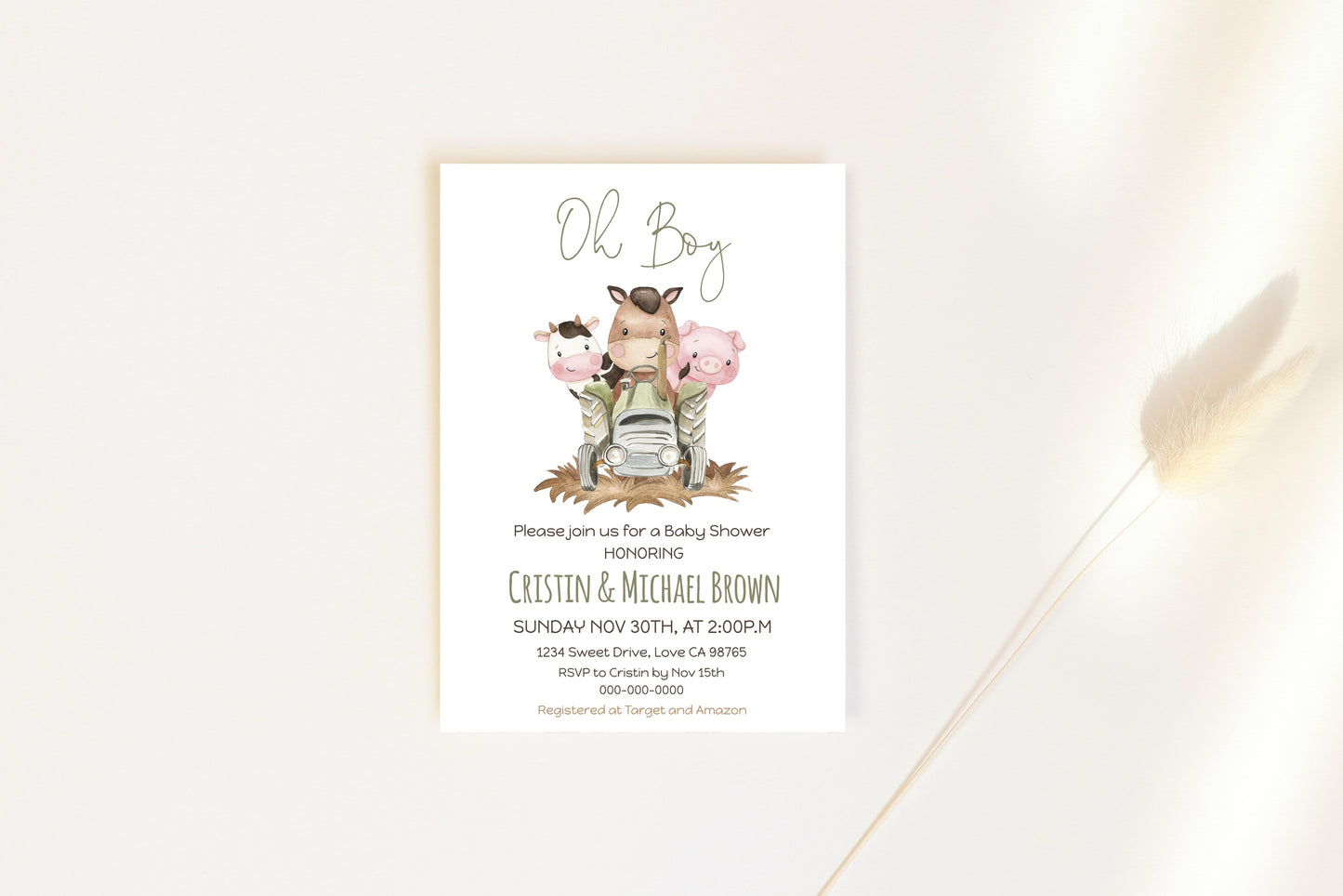 Farm Baby Shower Invitation | Editable Barnyard shower invite - 11E