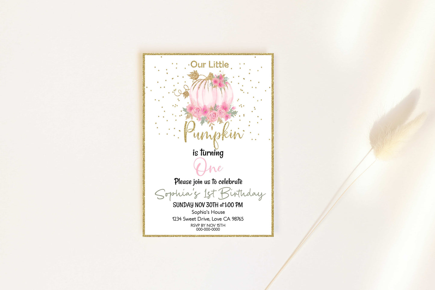 Editable Pumpkin One Birthday Invitation | Fall First Birthday Printable Invite- 30C