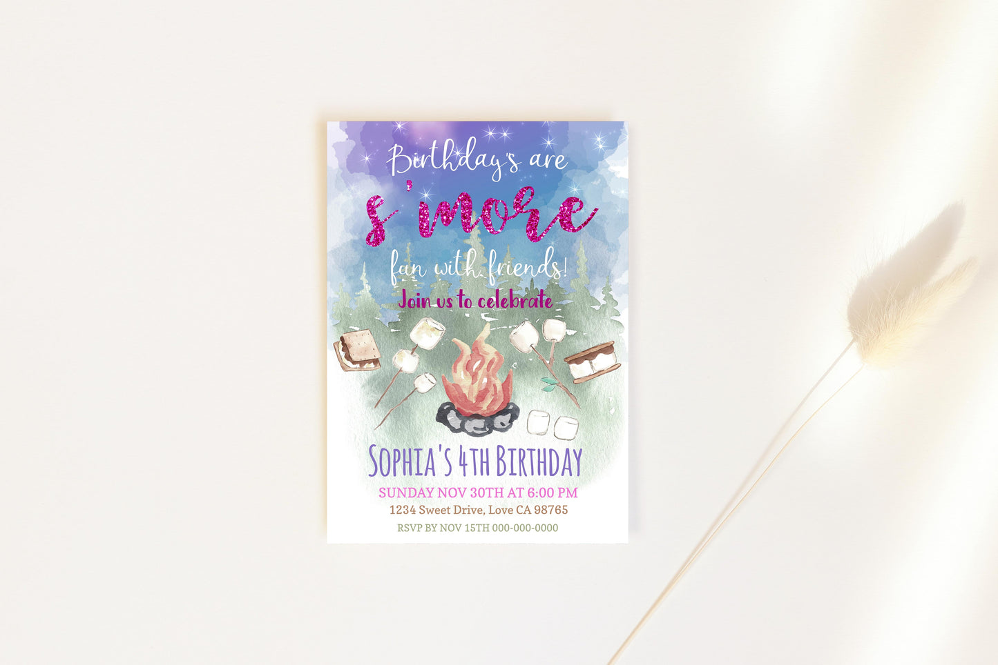 Smores Birthday Invitation | Editable Camping Party Invite - 04A