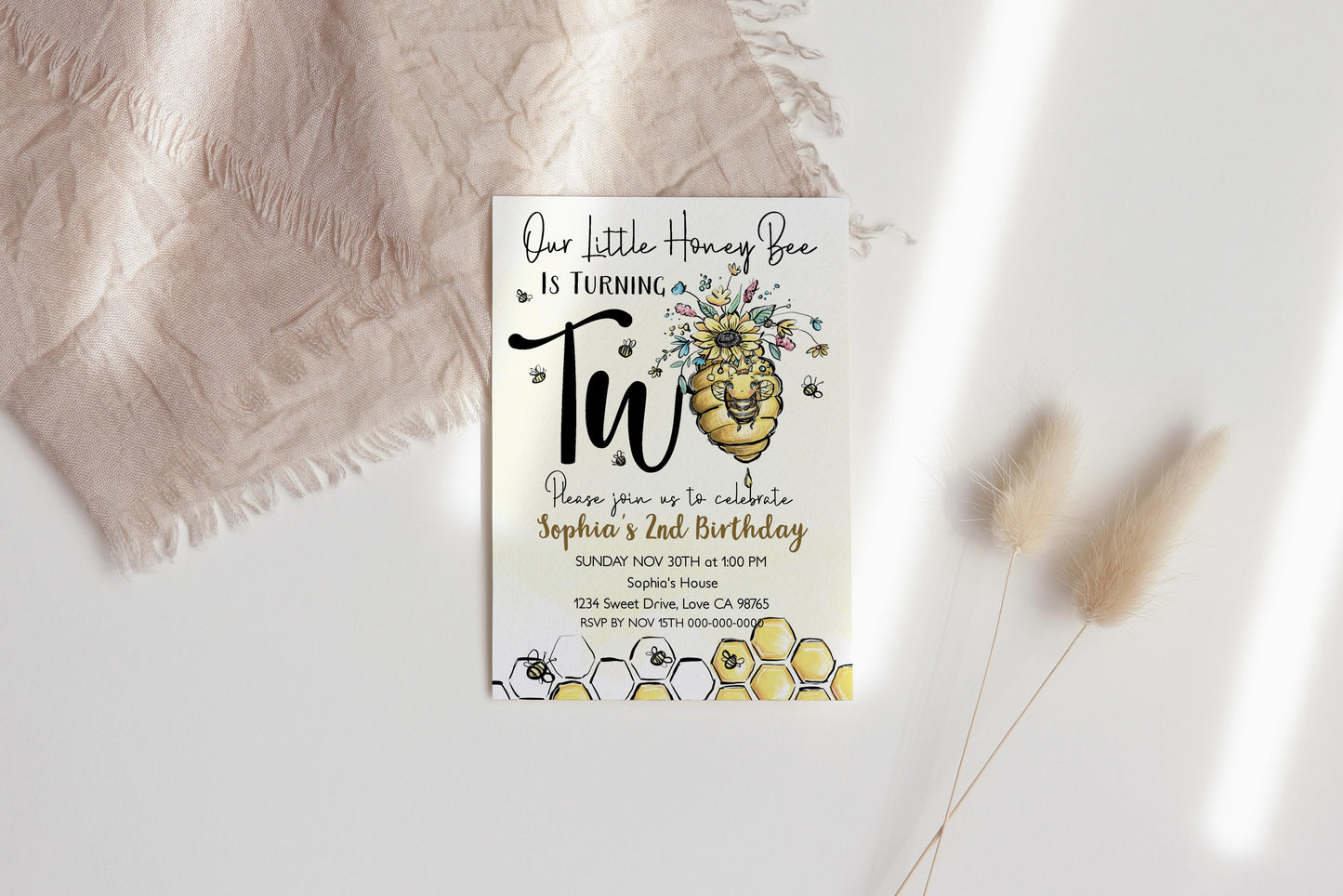 Our Little Honey Bee is Turning two | Bee 2nd Birthday Party Invite - 61A