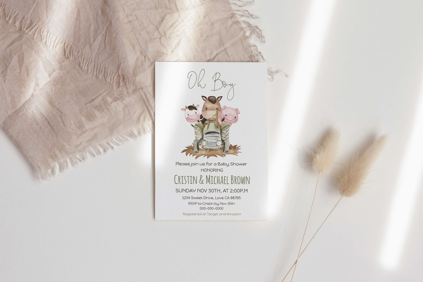 Farm Baby Shower Invitation | Editable Barnyard shower invite - 11E