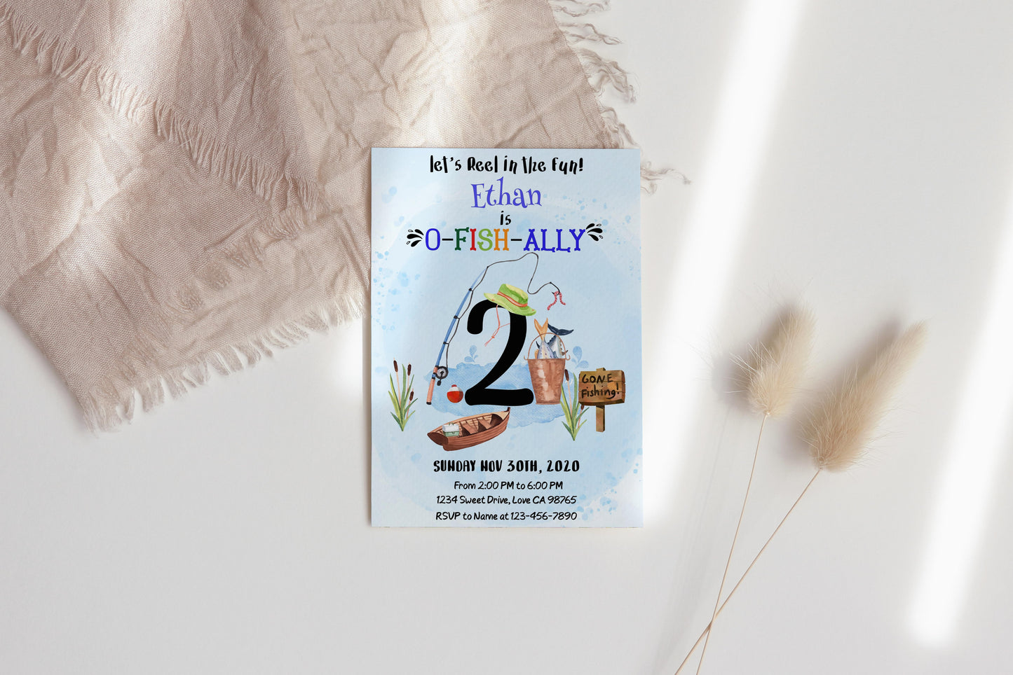 O-Fish-Ally Two Birthday Invitation | Editable Fishing Theme Party Invite - 97A