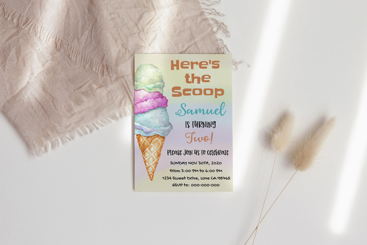 Ice Cream Editable Birthday Invitation | Summer Party Theme - 84A