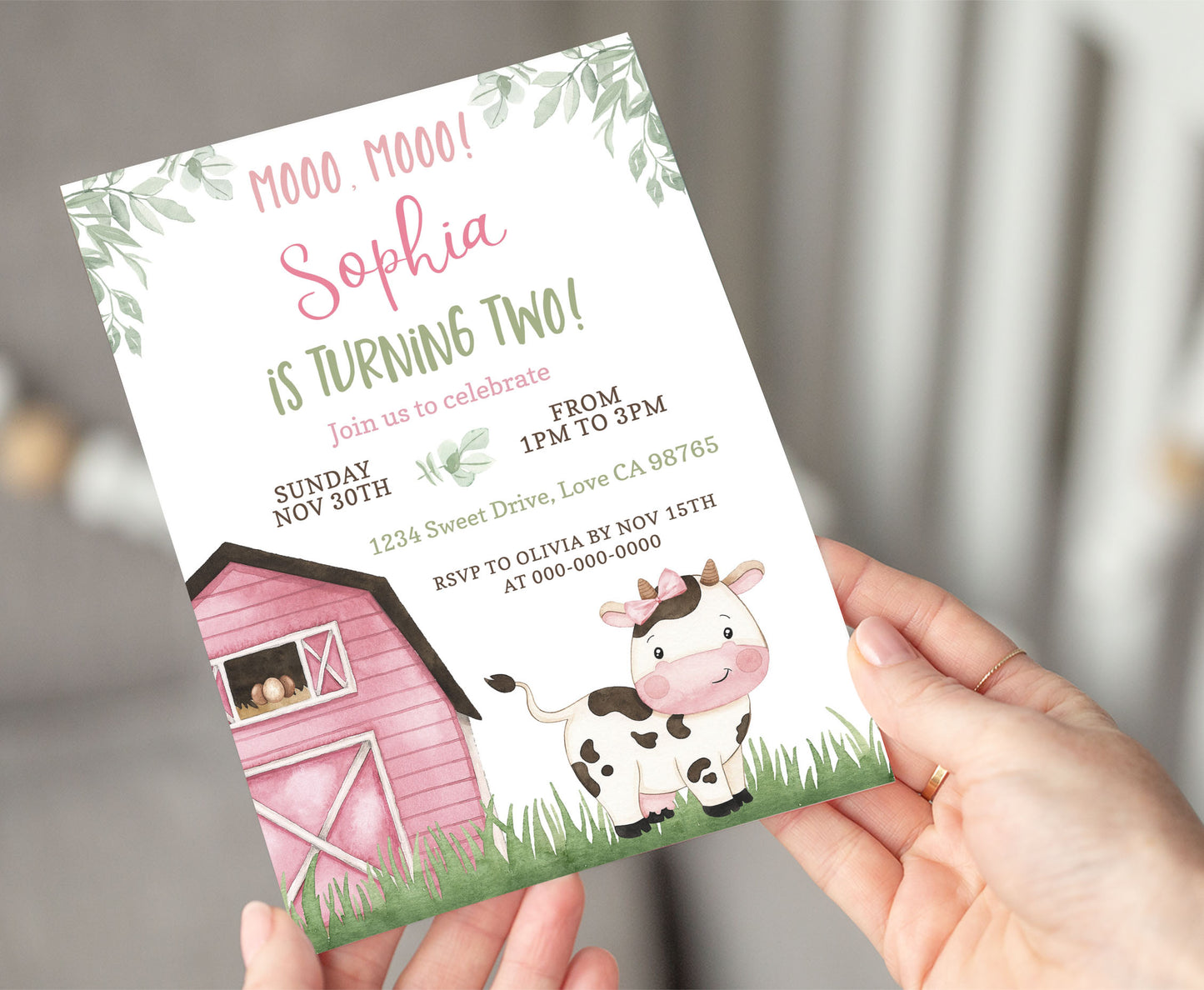 Girl Cow Birthday Party Invitation | Editable Farm Birthday Invite - 11A