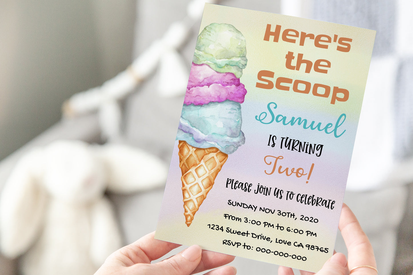 Ice Cream Editable Birthday Invitation | Summer Party Theme - 84A