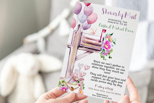 Pink Mailbox and Balloons Editable Shower By Mail Invitation - 31