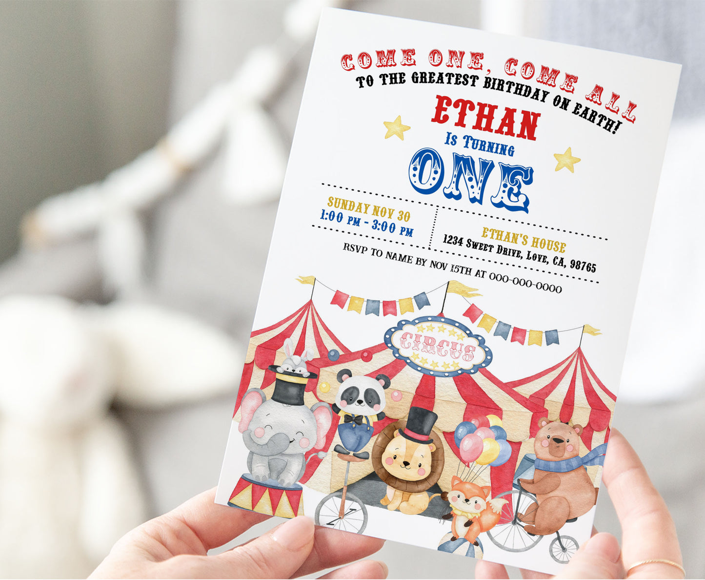 Circus Birthday Invitation | Editable Carnival Party Invite - 06A