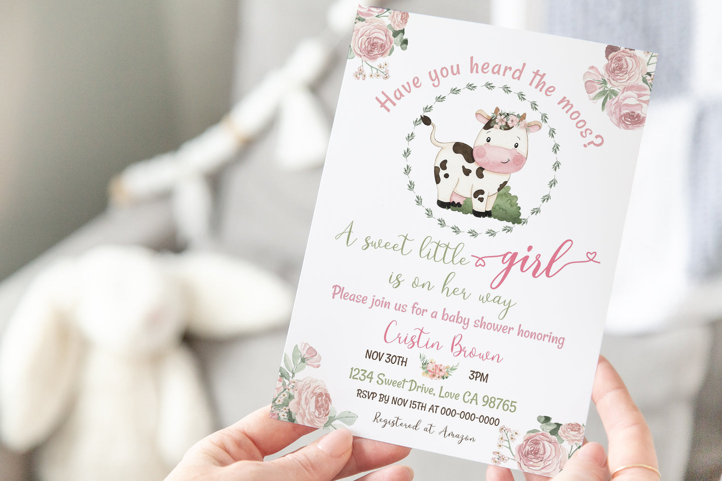 Floral Cow Baby Shower Invitation | Farm Girl Shower Invite - 11A