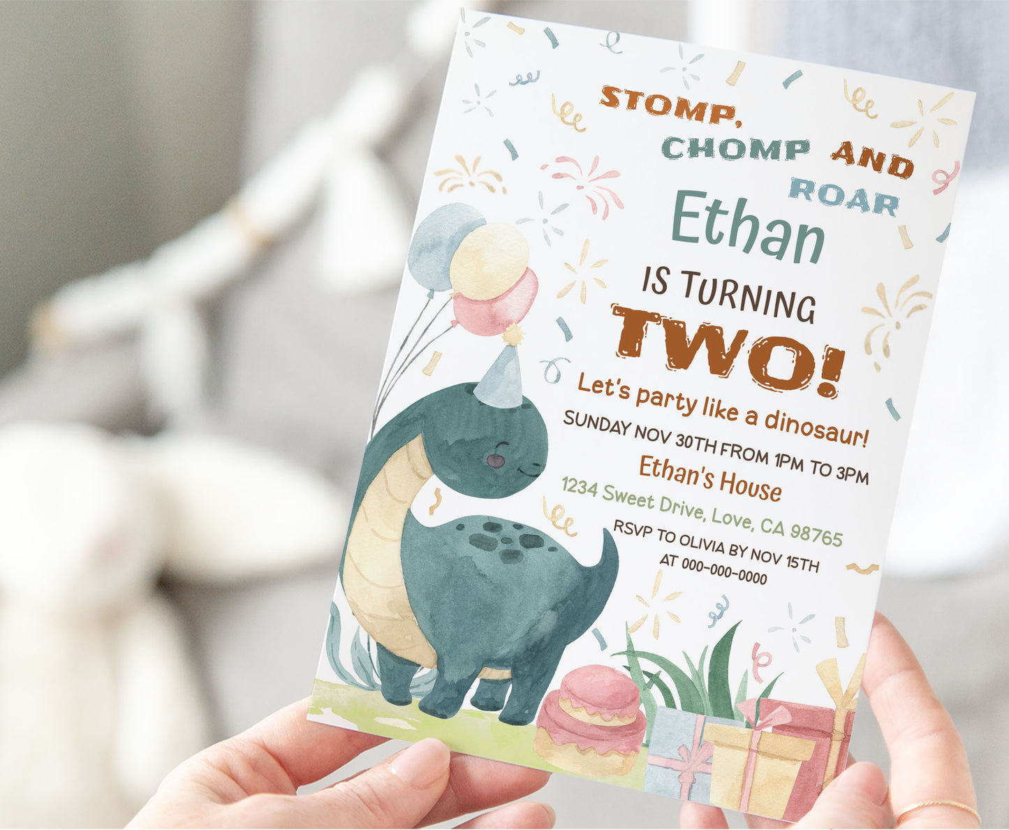 Dinosaur Birthday Invitation | Editable Dino Party Invite - 08B