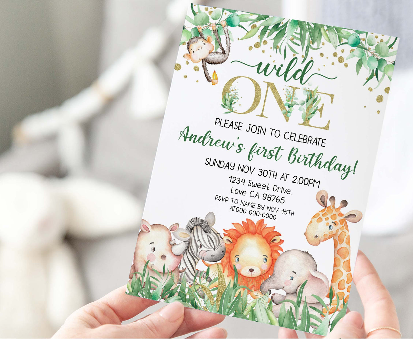 Safari Birthday Invitation | Editable Jungle Animals Party Invite - 35J