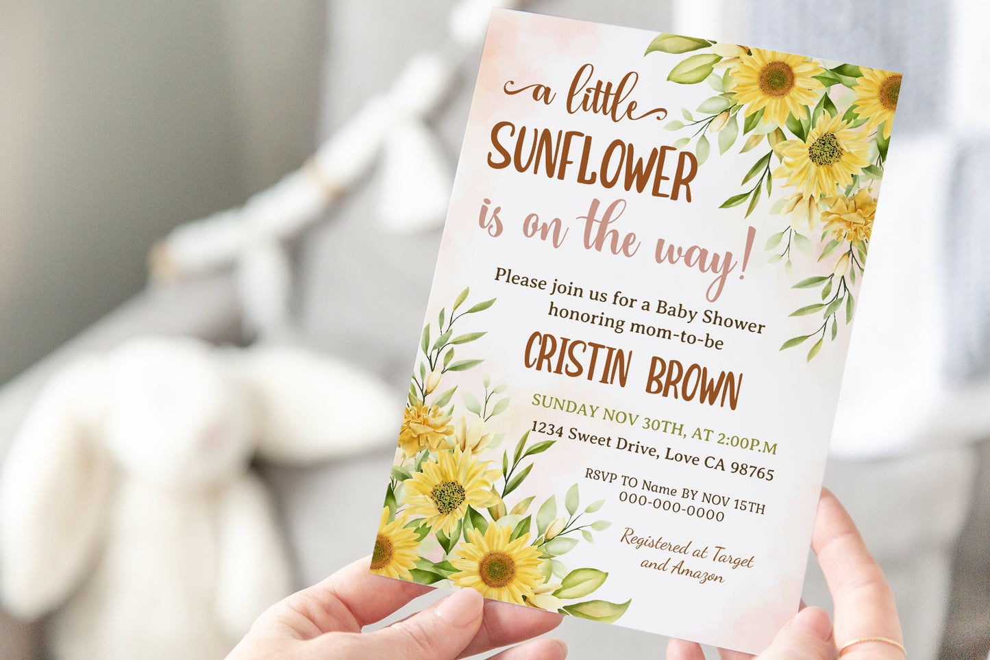 Sunflower Baby Shower Invitation | Girl Baby Shower Invite - 56A