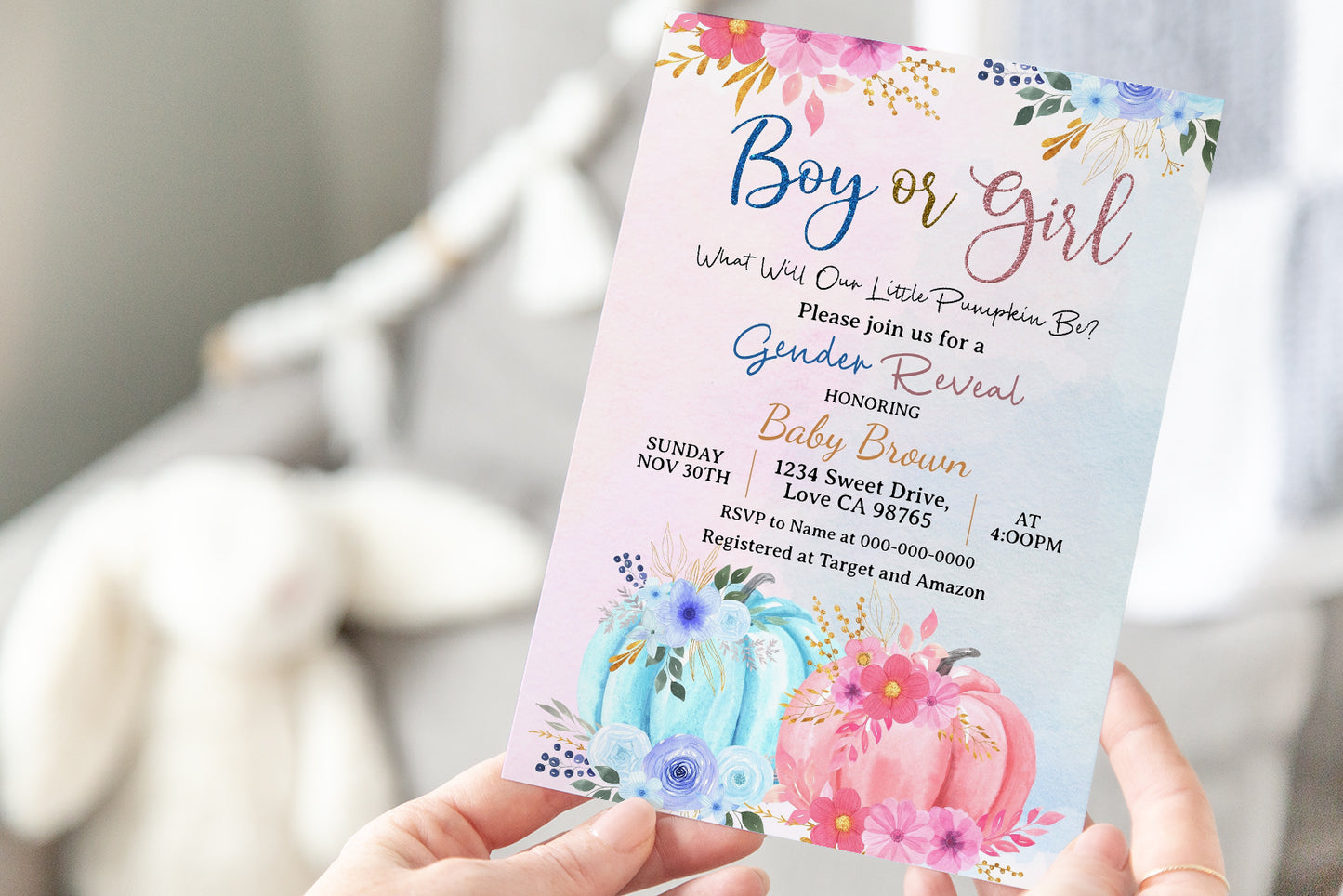 Boy or Girl Pumpkin Gender Reveal Invitation | Fall Gender Reveal -30D