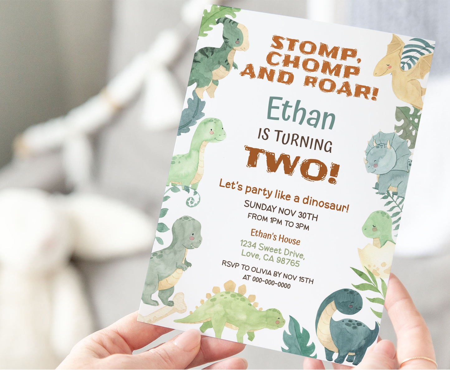 Dinosaur Birthday Invitation | Editable Dino Party Invite - 08B