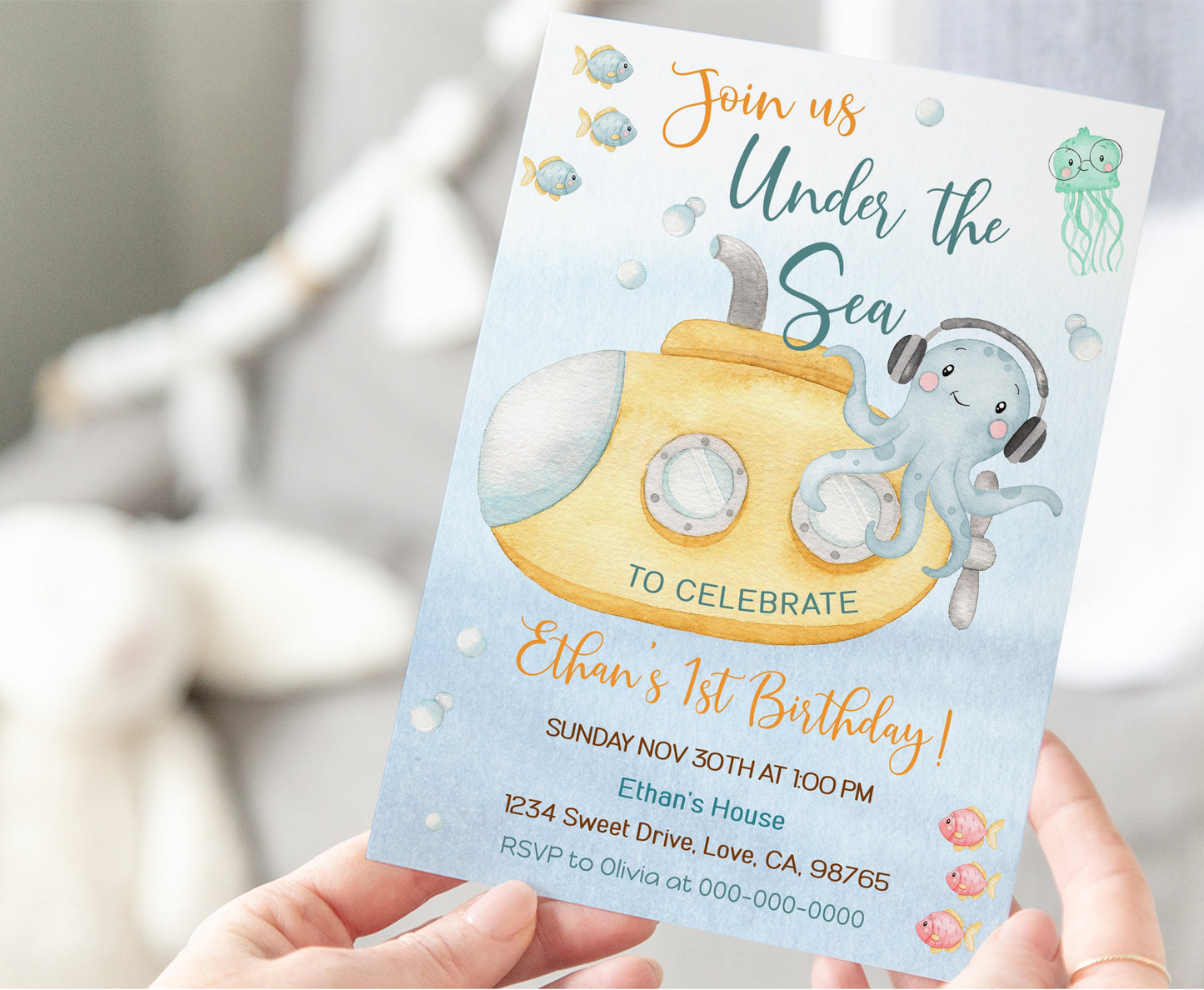 Editable Submarine Birthday Invitation | Under The Sea Party Invite - 44A