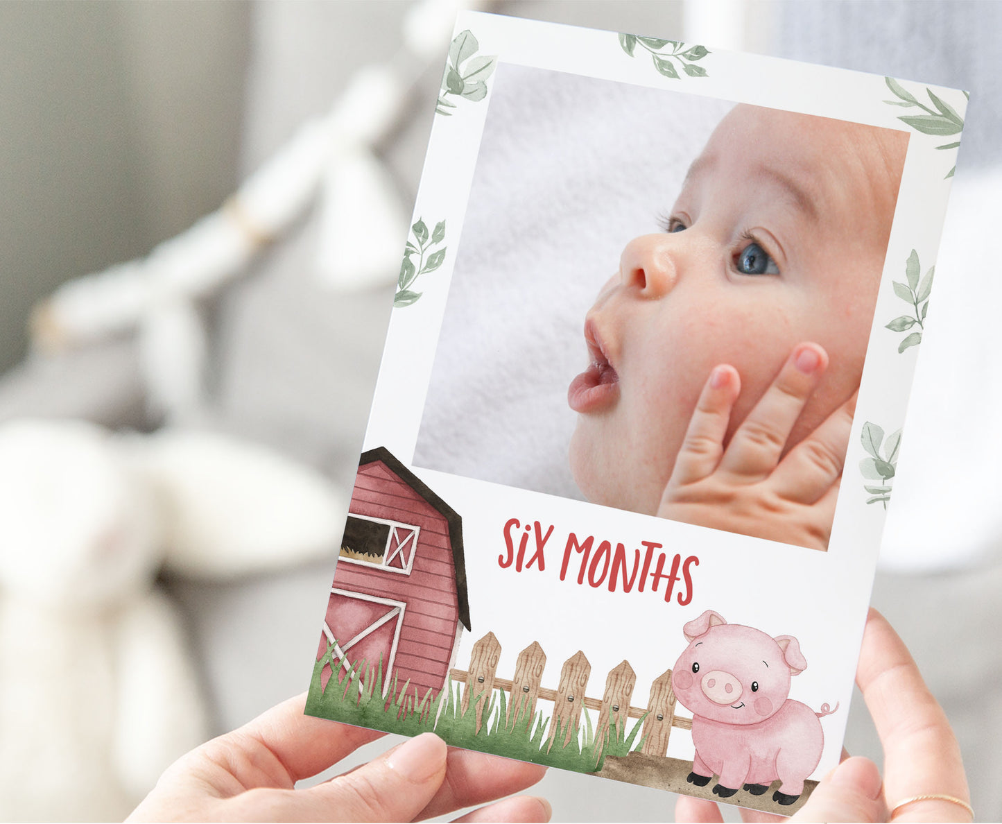 Editable Pig Monthly Photo Milestone Banner | Farm1st Birthday Decorations - 11A