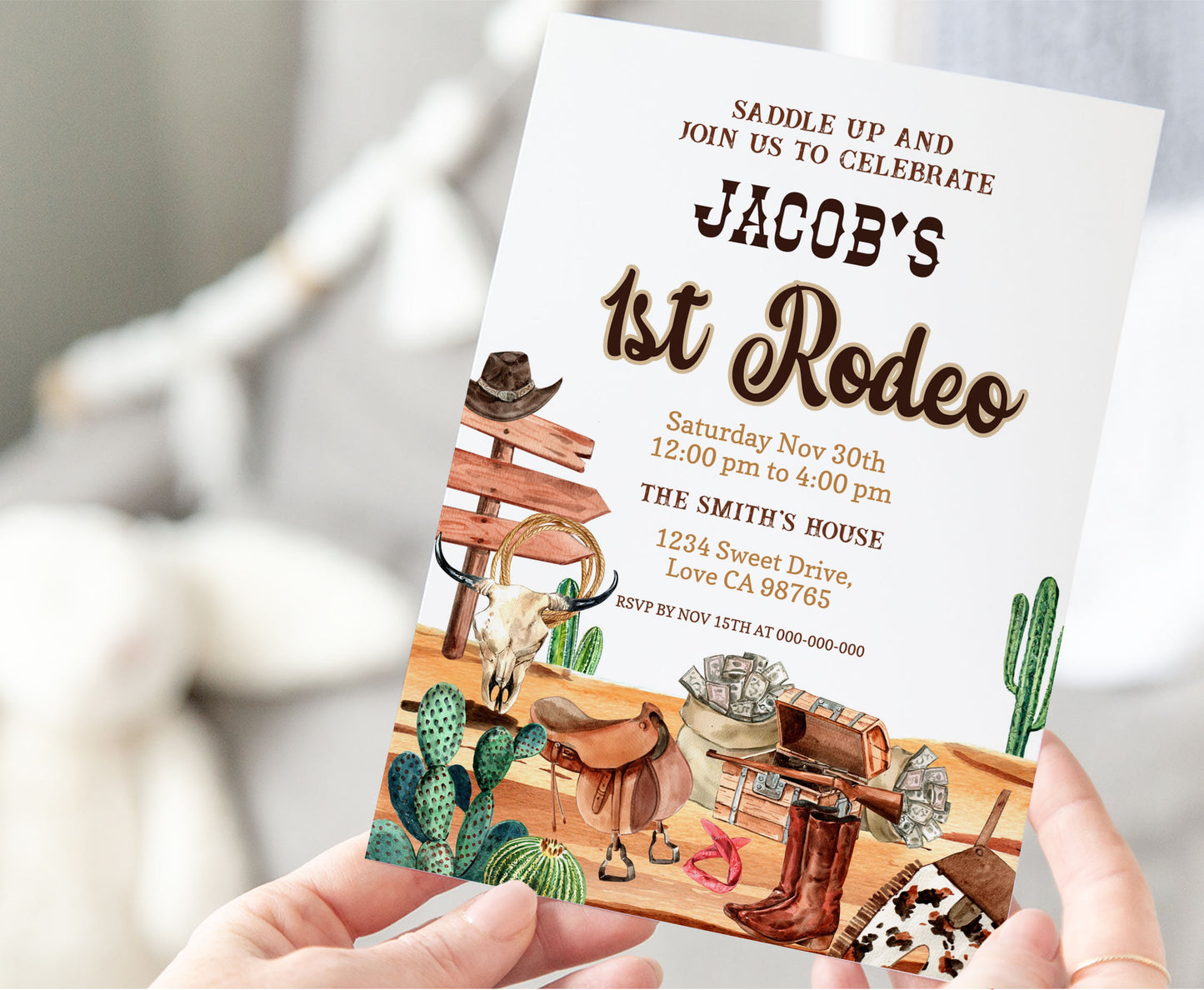 First rodeo EDITABLE Birthday Invitation | Cow boy birthday party - 34A