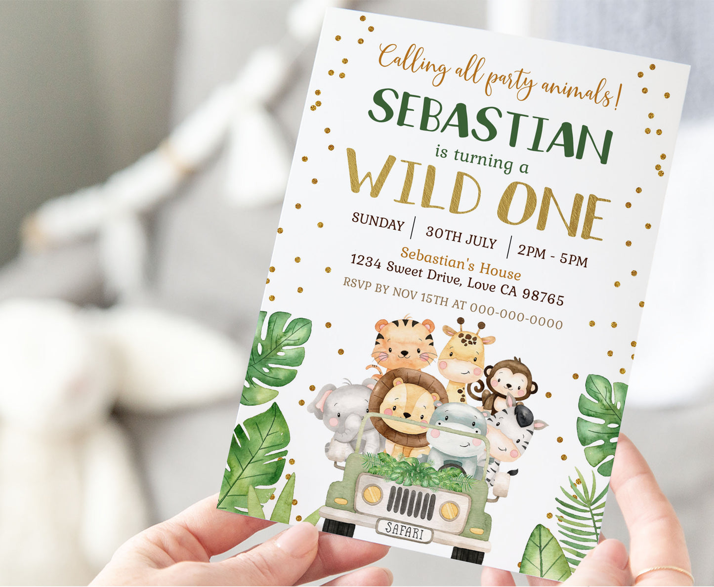 Wild One Safari Birthday Invitation | Editable SafariParty Invite - 35E