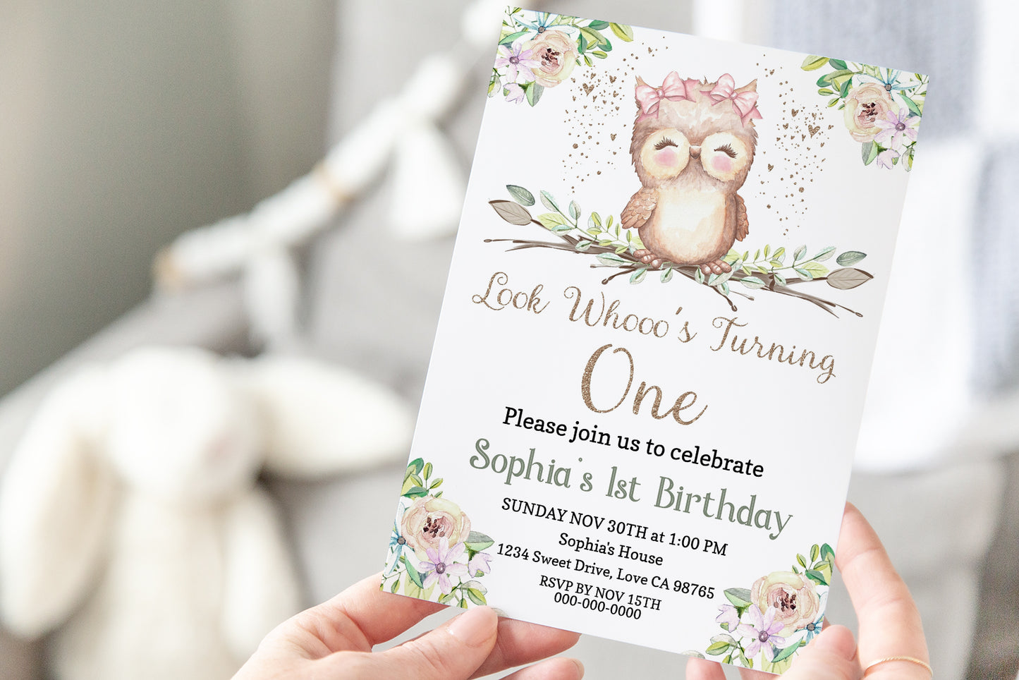 Look Whooo's Turning One Invitation | Owl Girl Birthday Party Invite- 78A