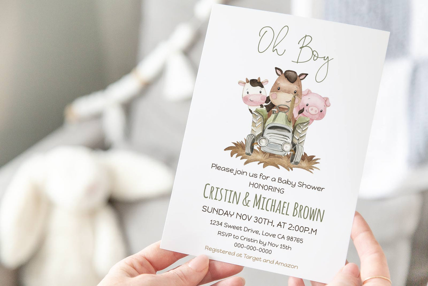 Farm Baby Shower Invitation | Editable Barnyard shower invite - 11E