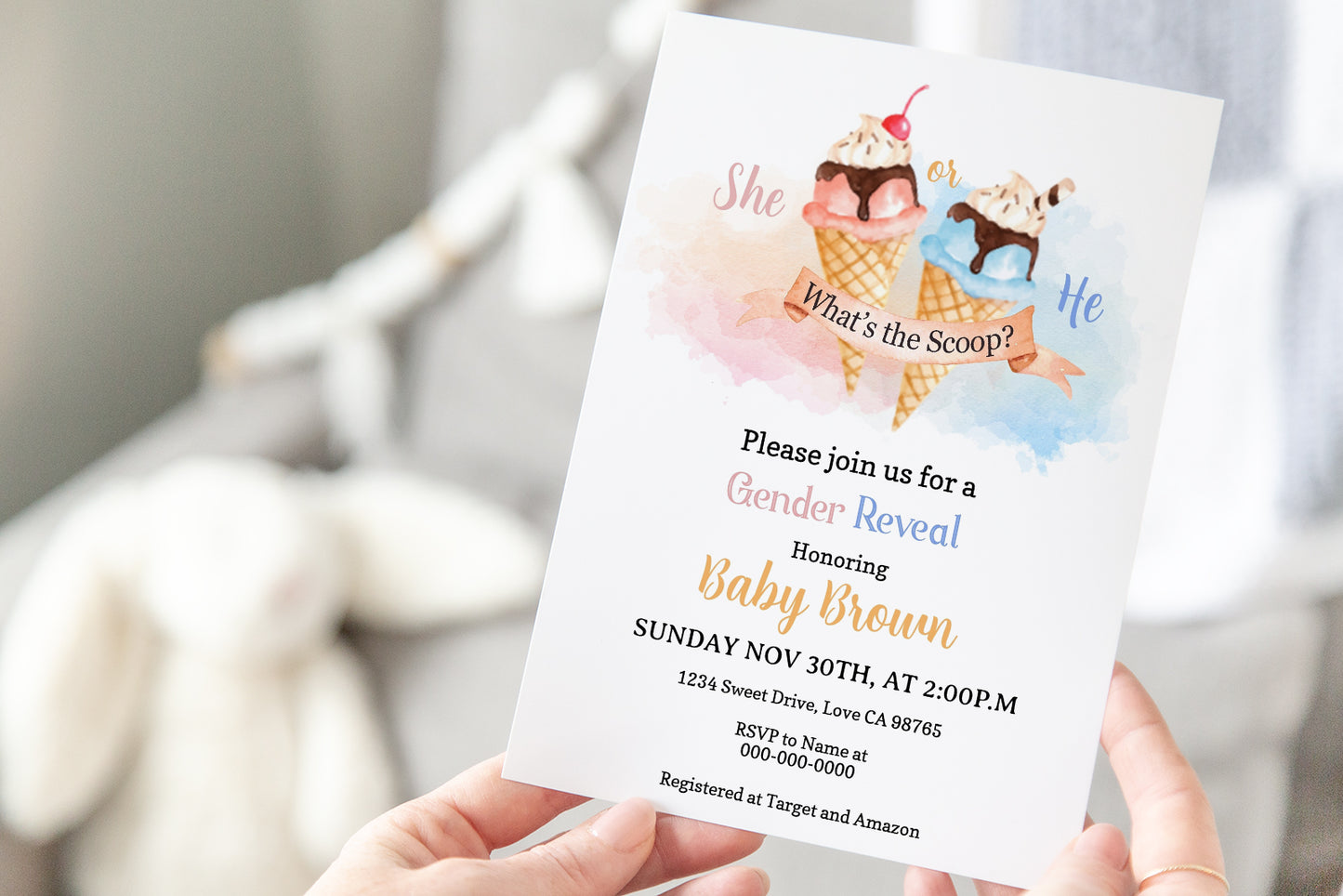 Ice Cream He or She Editable Invitation | Summer Gender Reveal 84B